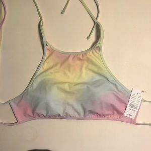 pale rainbow crop swim top